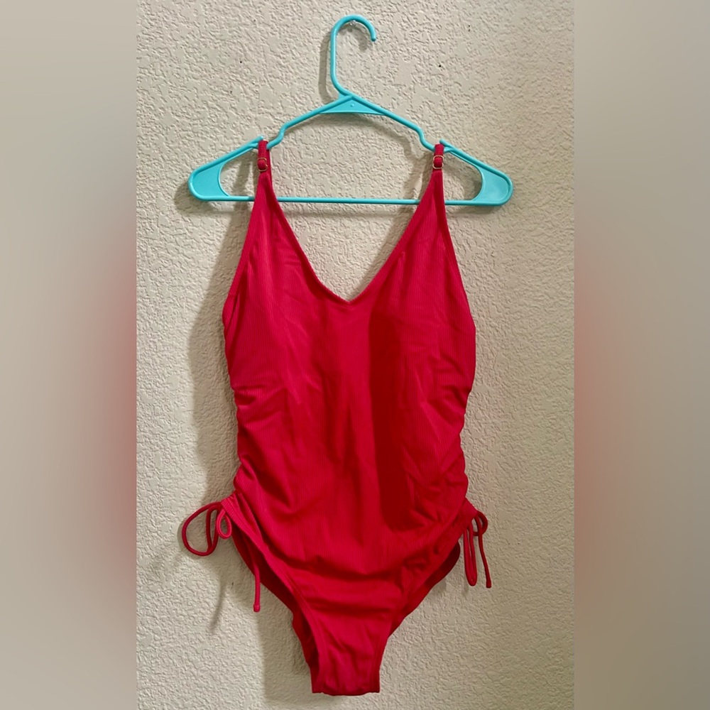 Red Cinched One Piece Swimsuit